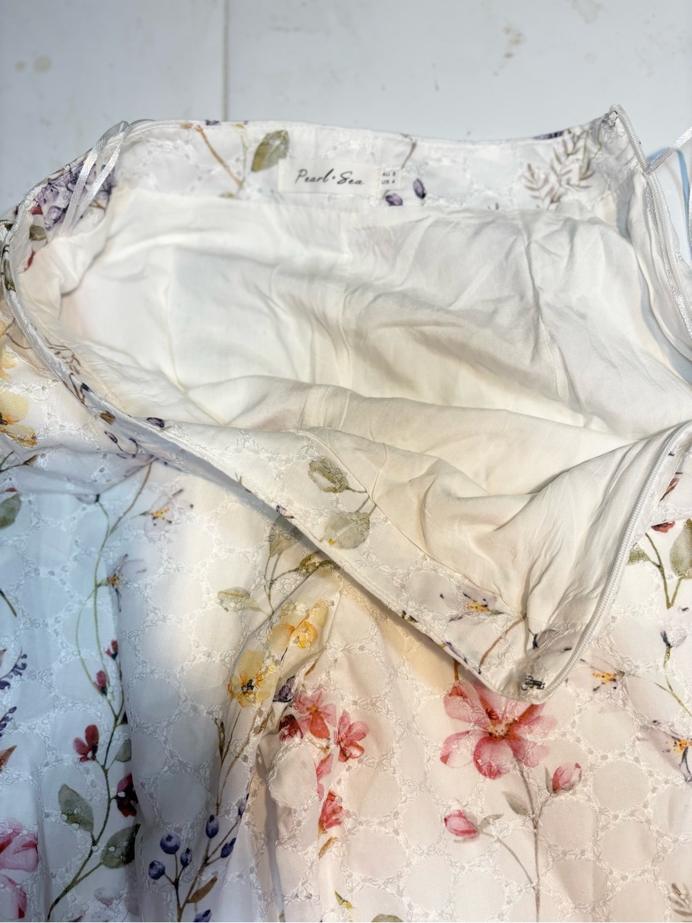 Pearl + Sea White Embroidered Eyelit Floral Lined Pants size 4 - Picture 11 of 15